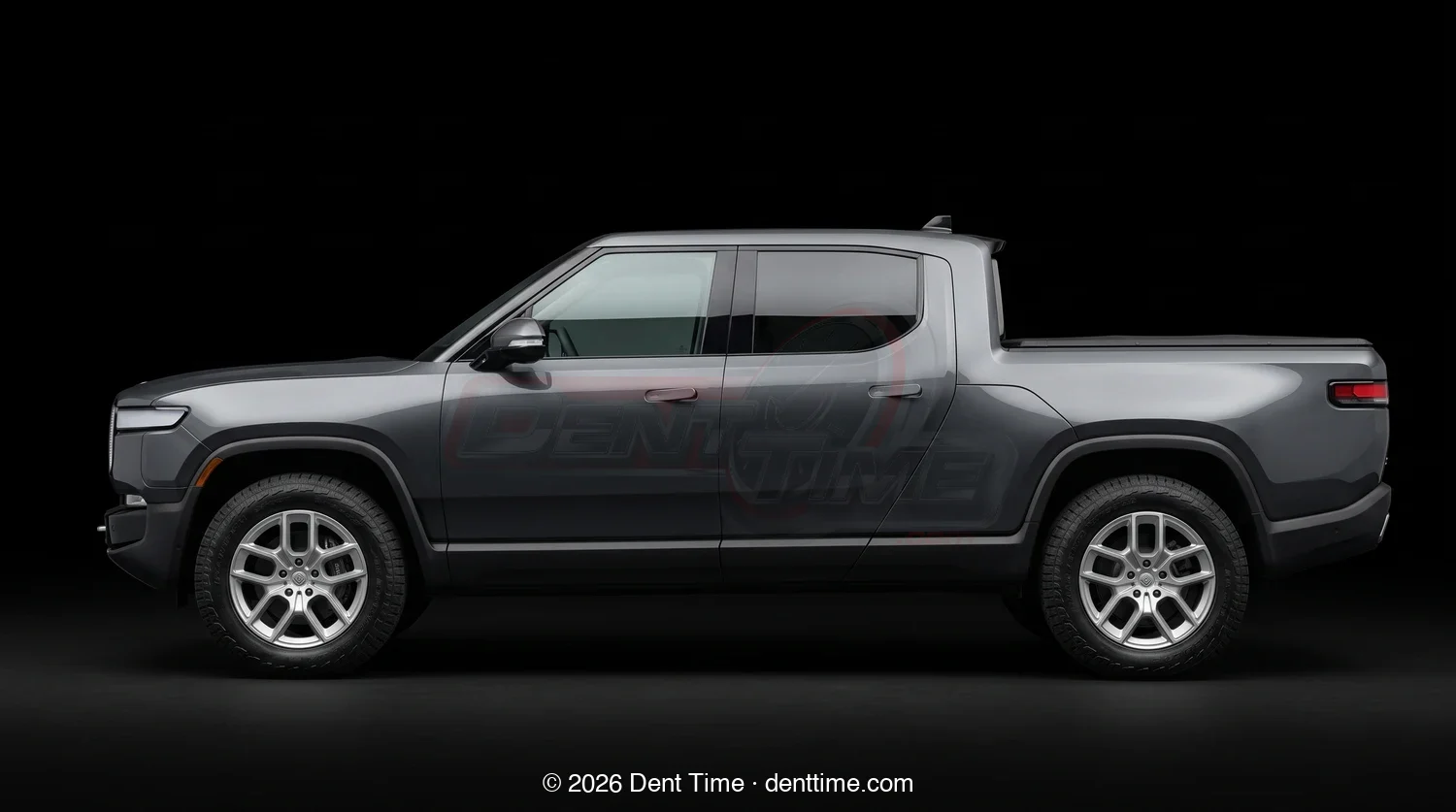 Rivian side profile, the painted finish you see from the outside