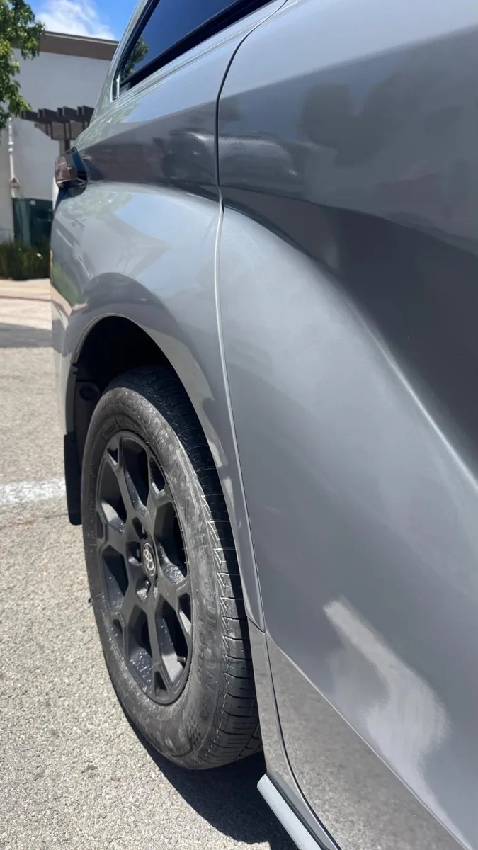 The same gray Toyota rear quarter panel after mobile scratch and paint repair in San Diego