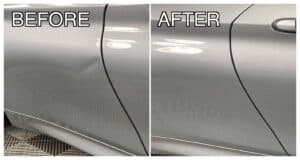 BMW M4 quarter panel dent repair before and after comparison San Diego PDR