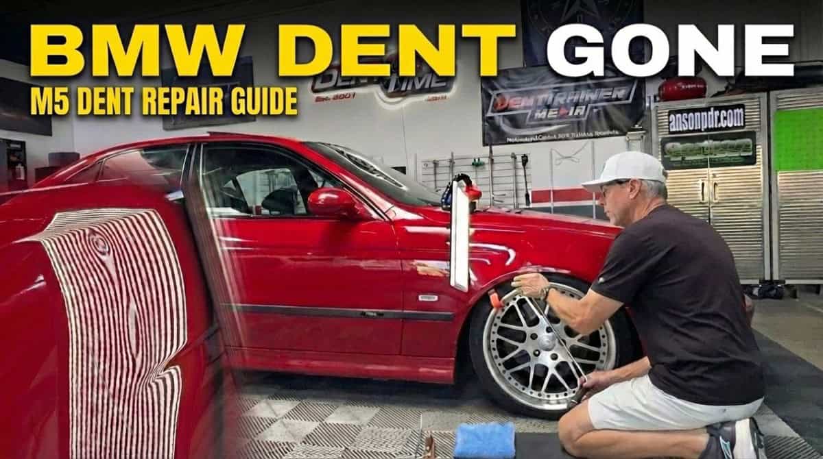 Myke Toledo performing PDR on BMW M5 fender dent
