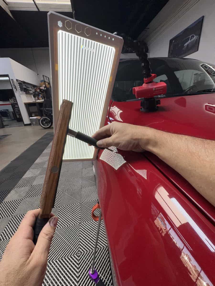 PDR line board showing dent reflection pattern