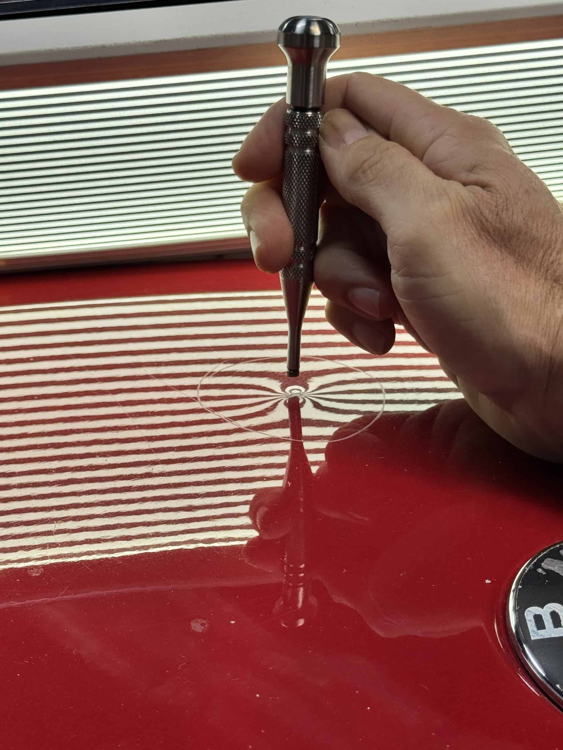 BMW dent removal San Diego - tape reflection setup for line board