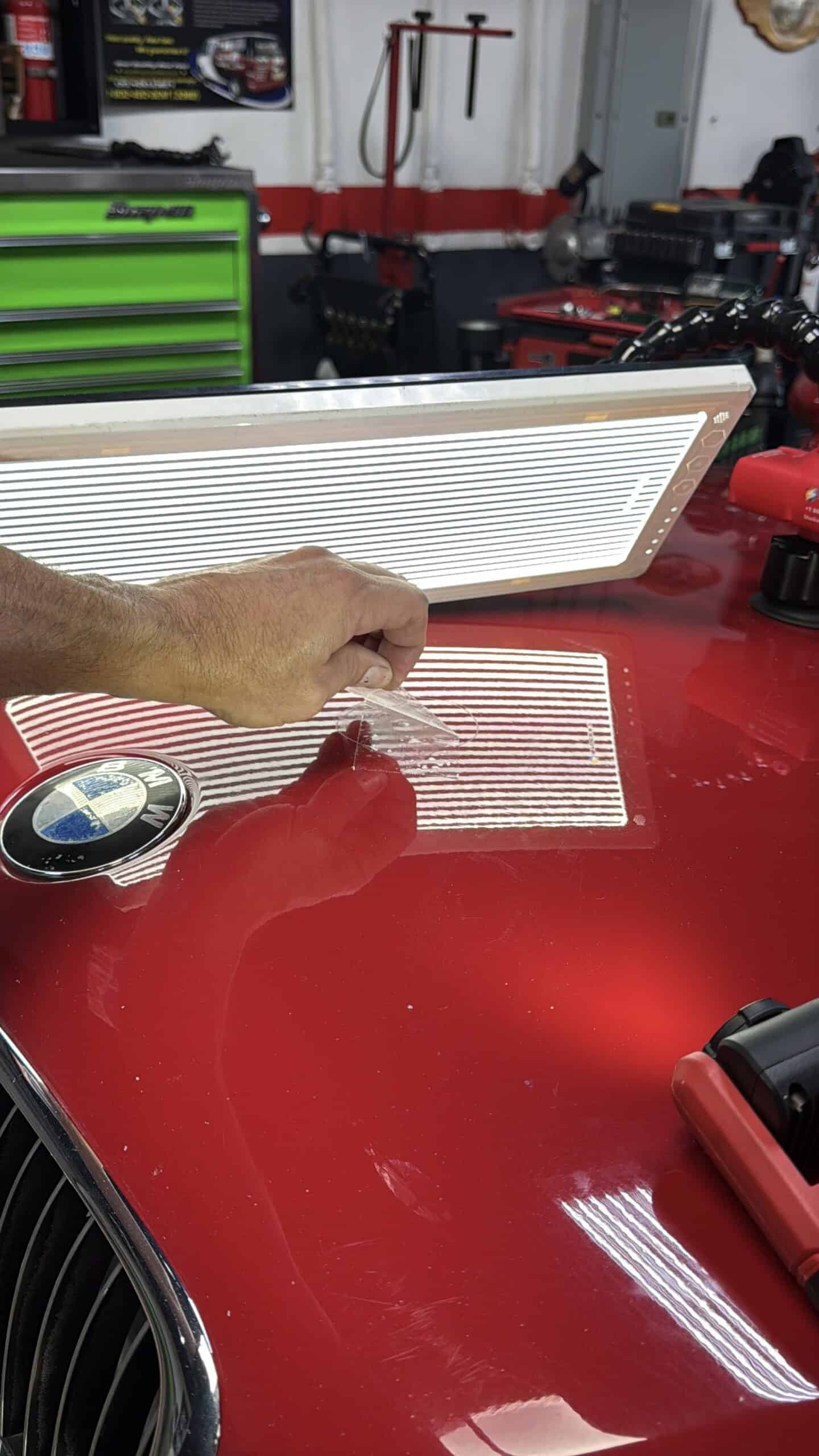 BMW dent removal San Diego - PDR tools for hood access